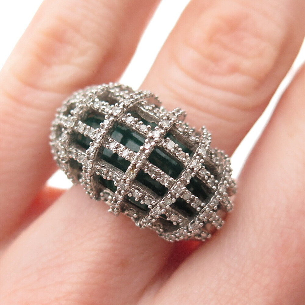 Jane Seymour 925 Sterling Silver Enamel Real Diamond Dome Ring Size 6.25